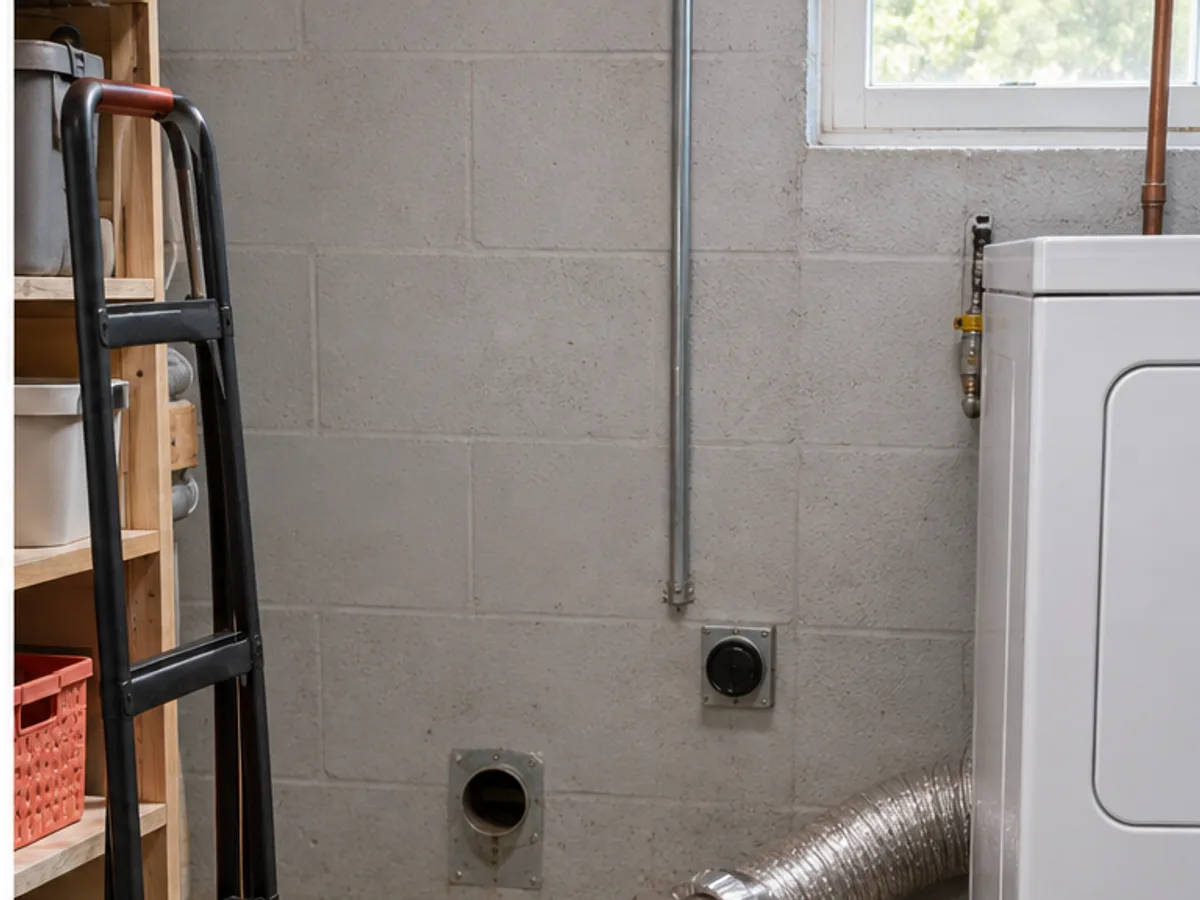 Disconnected dryer and clear basement laundry path